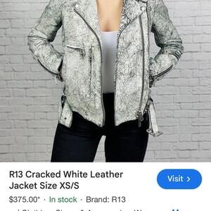 French Connection White Leather Motorcycle Jacket Women's Size 10